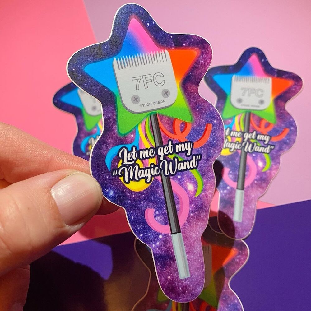 Groomer’s Magic Wand - 4” Rainbow Galaxy Sticker | Dog Cat Pet Stylist, 7 Blade